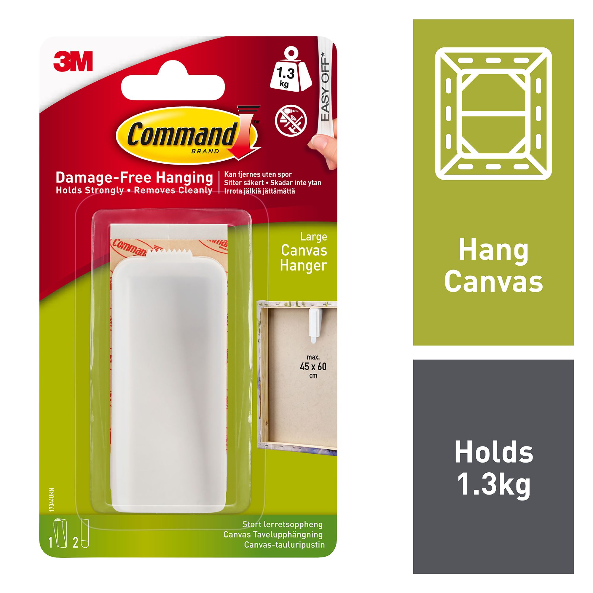 3M Command Large Single White Picture hanging Canvas hanger (Holds)1.3kg