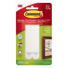 3M Command Large White Picture hanging Adhesive strip (Holds)7.2kg, Pack of 4