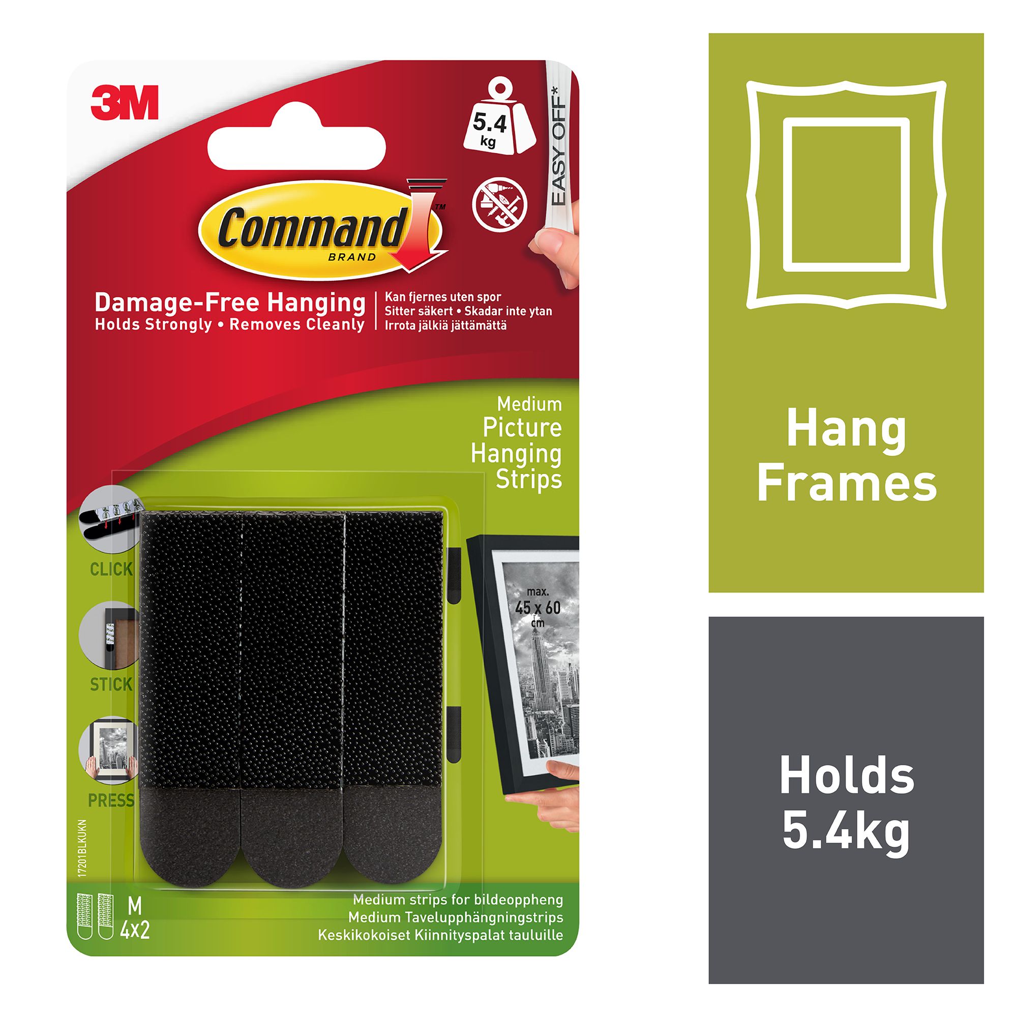 3M Command Medium Black Picture hanging Adhesive strip (Holds)5.4kg