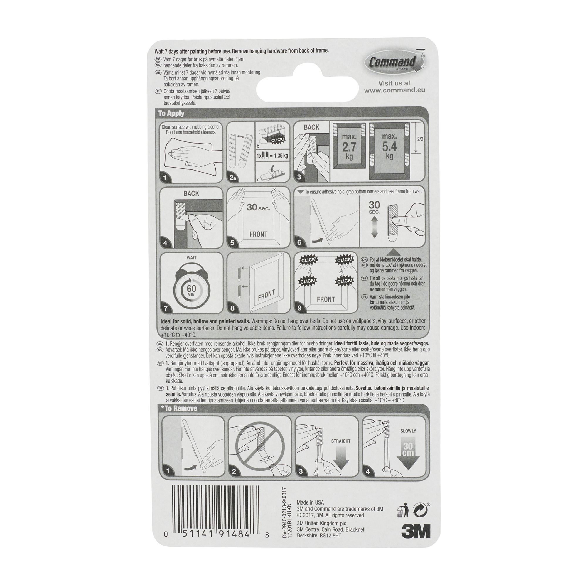 3M Command Medium Black Picture hanging Adhesive strip (Holds)5.4kg