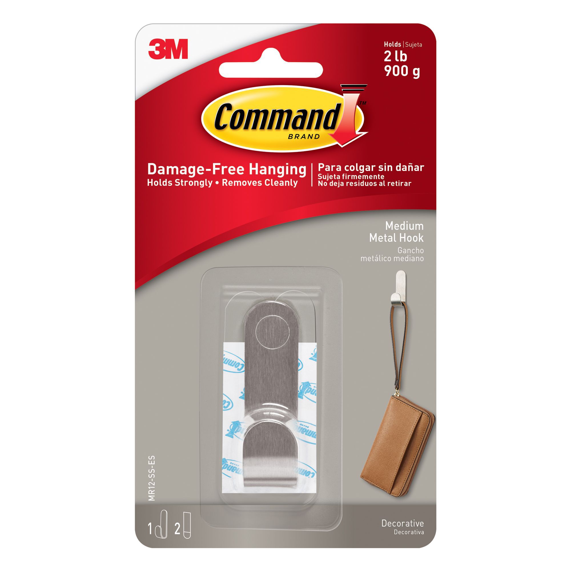 3M Command Medium Clear Hook (Holds)0.9kg, Pack of 2