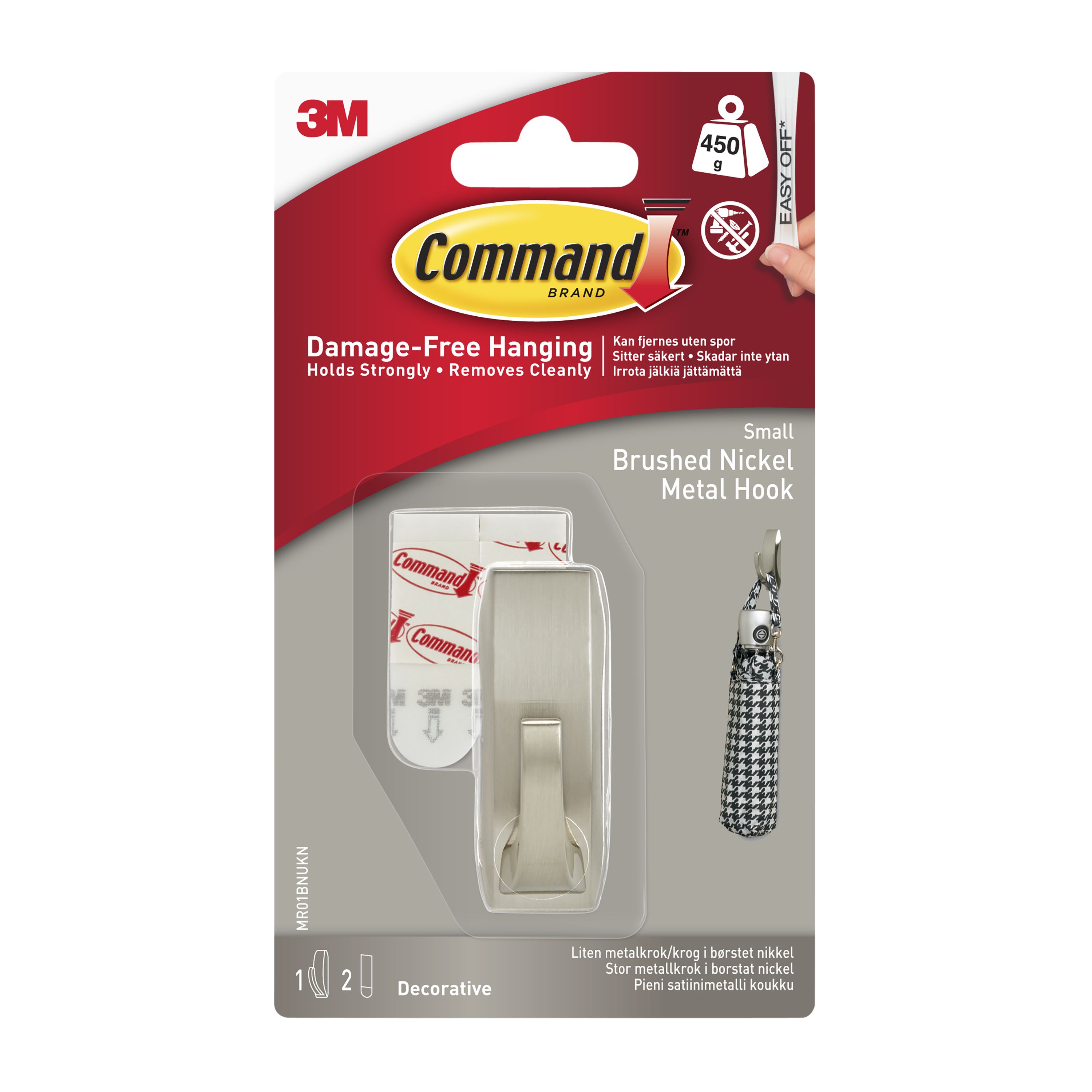 Command™ Large Modern Reflections Brushed Nickel Metal Hook