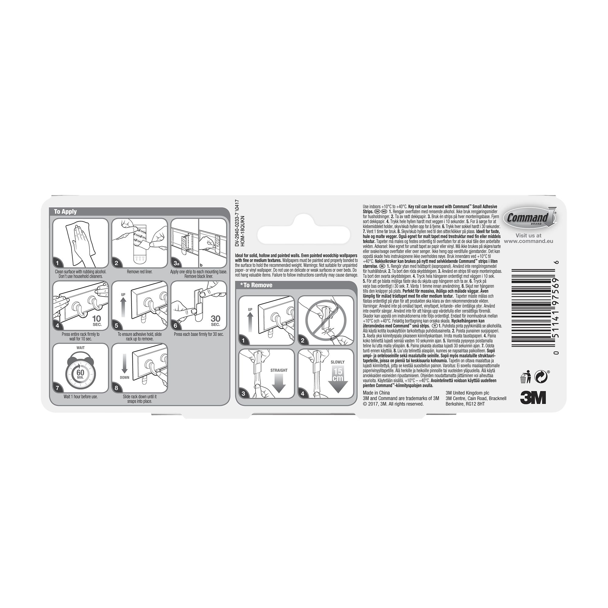 3M Command Quartz Medium Single Key rail (Holds)0.9kg