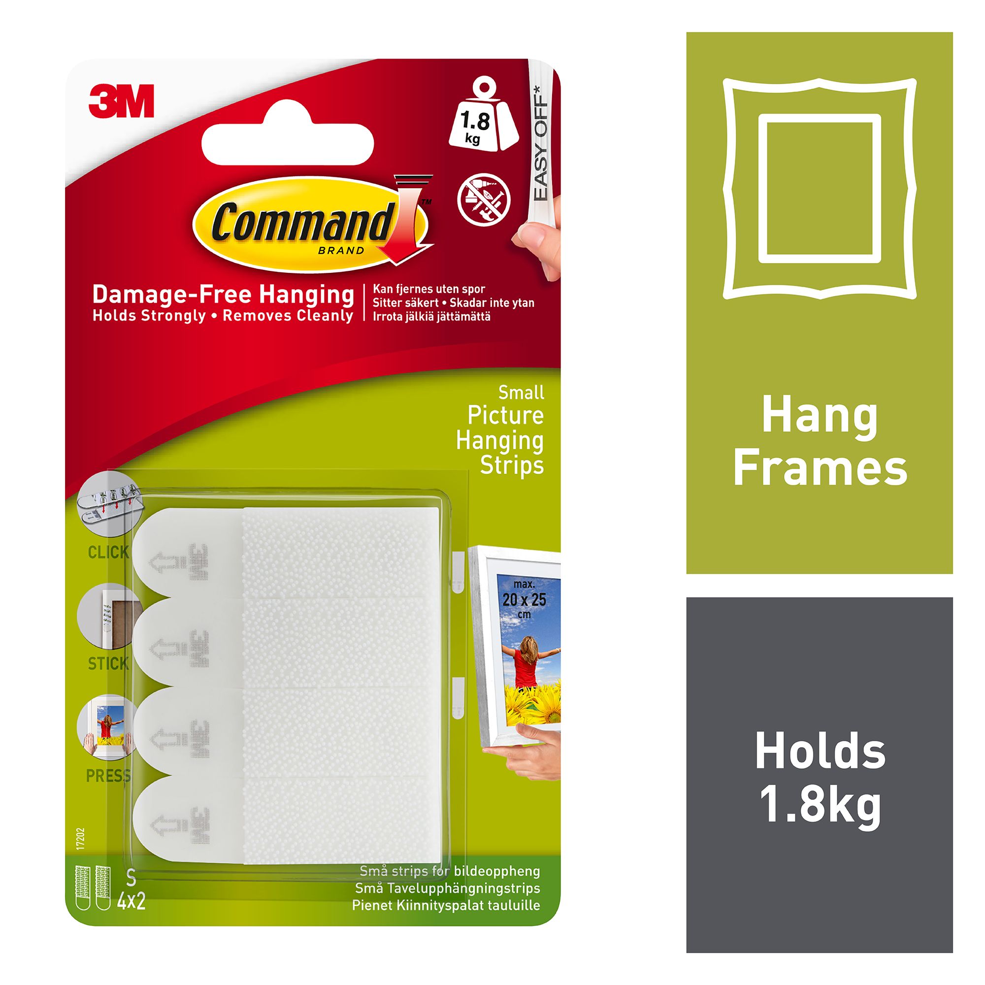 3M Command Small White Picture hanging Adhesive strip (Holds)1.8kg, Pack of 4