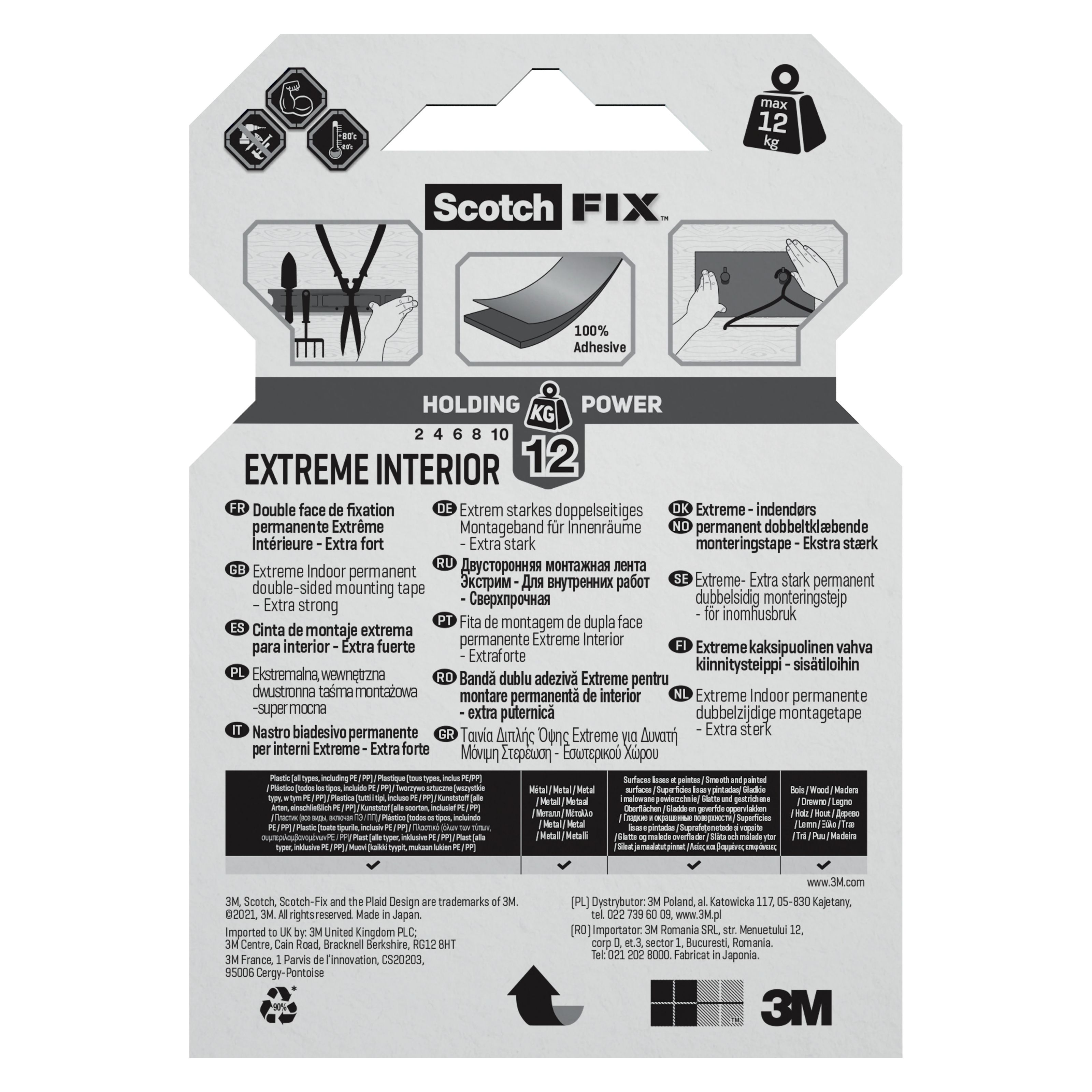 3M Scotch-Fix Extreme Interior White Mounting Tape (L)1.8m (W)19mm