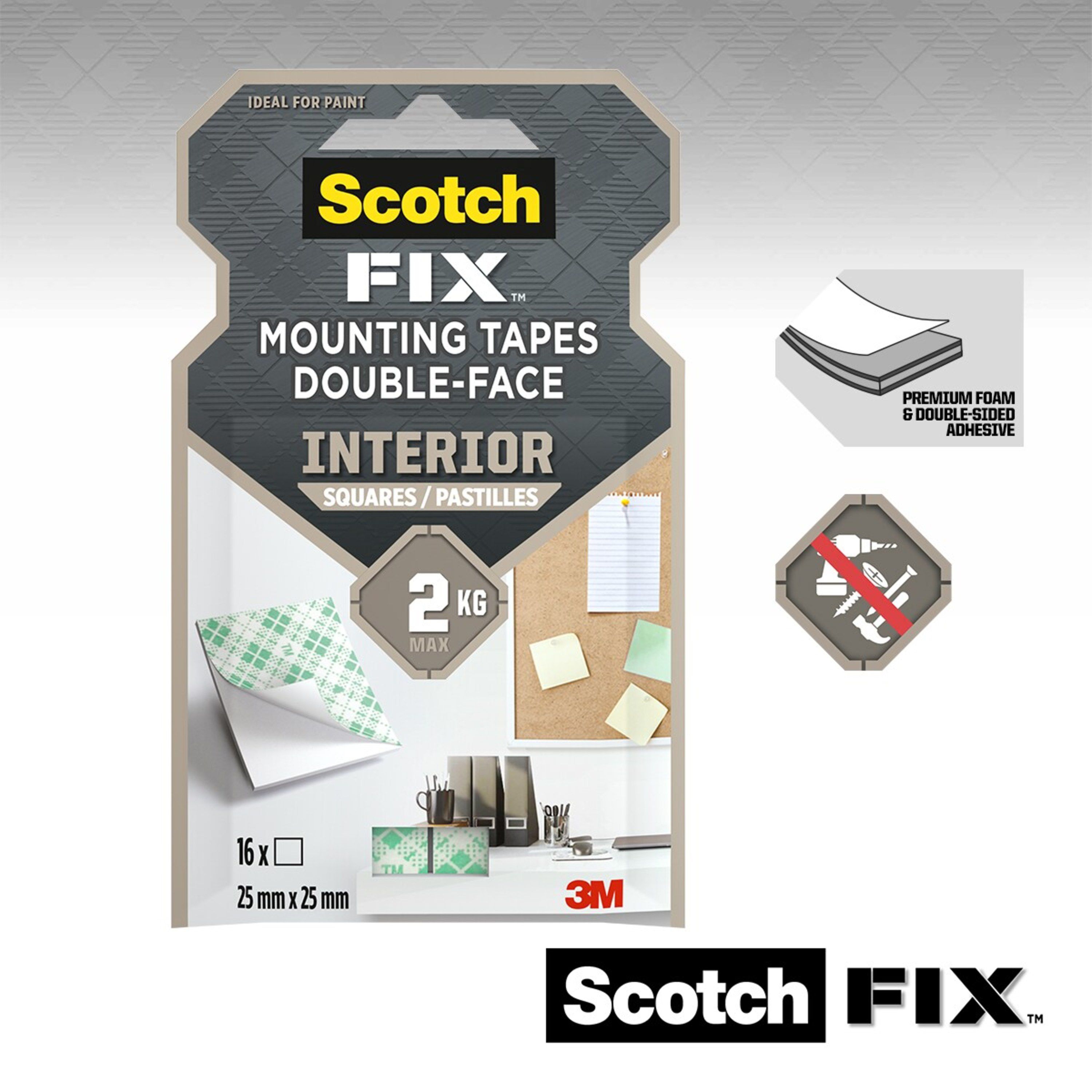 3M Scotch-Fix Indoor White, green Mounting Adhesive square (L)25mm (W)25mm, Pack of 16