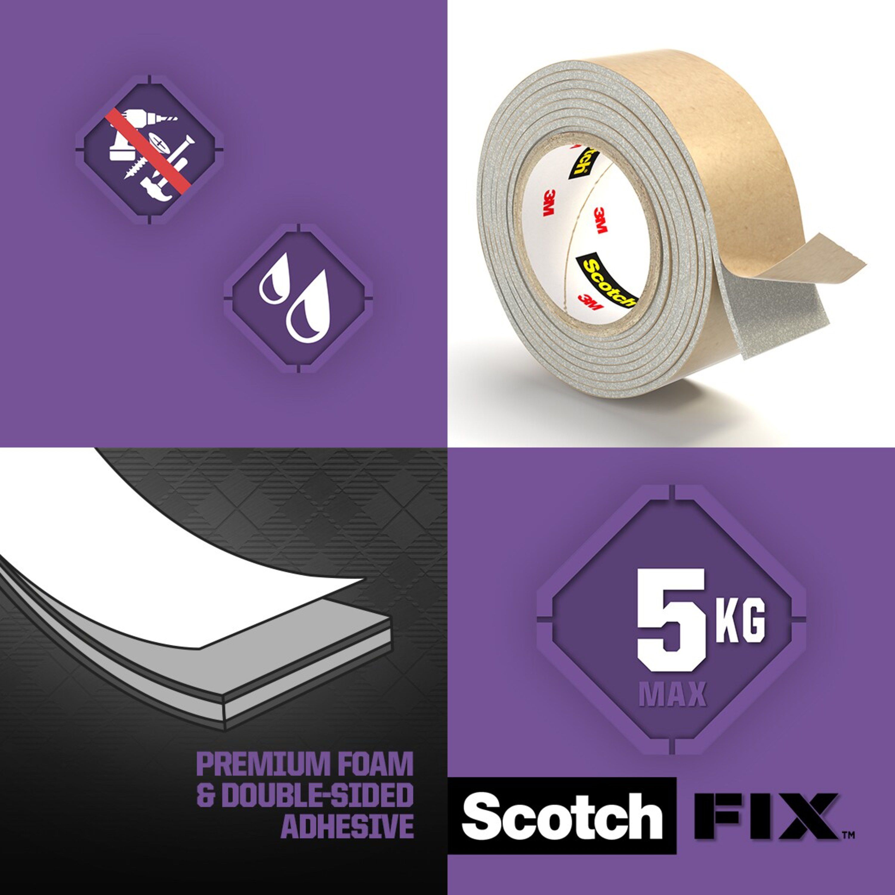 3M Scotch-Fix Mirror Beige Mounting Tape (L)5m (W)19mm