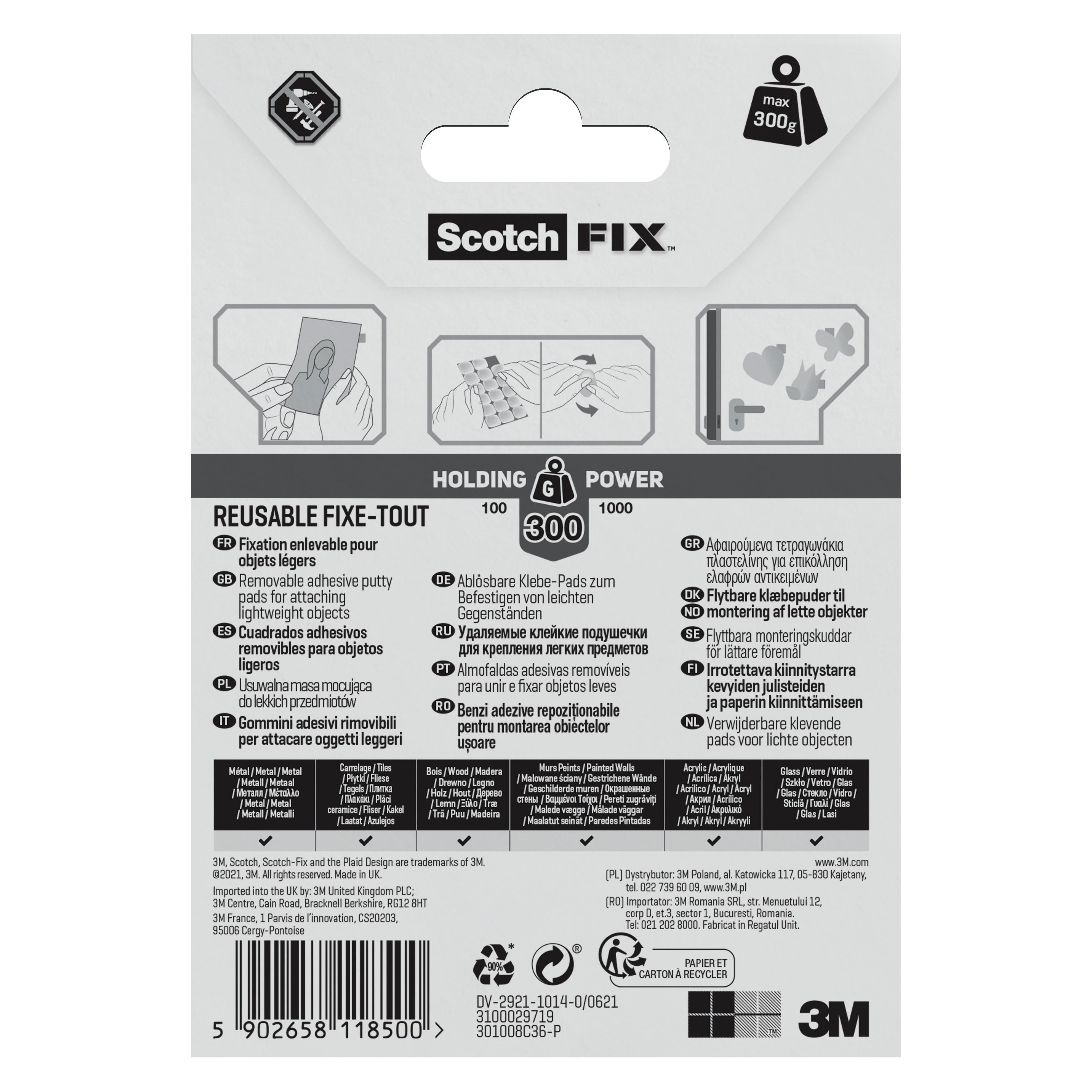 3M Scotch-Fix Removable White Mounting Adhesive pad (L)15mm (W)11mm, Pack of 36