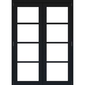 4 Lite Clear Fully glazed Timber Black Internal French door set 2017mm x 133mm x 1293mm