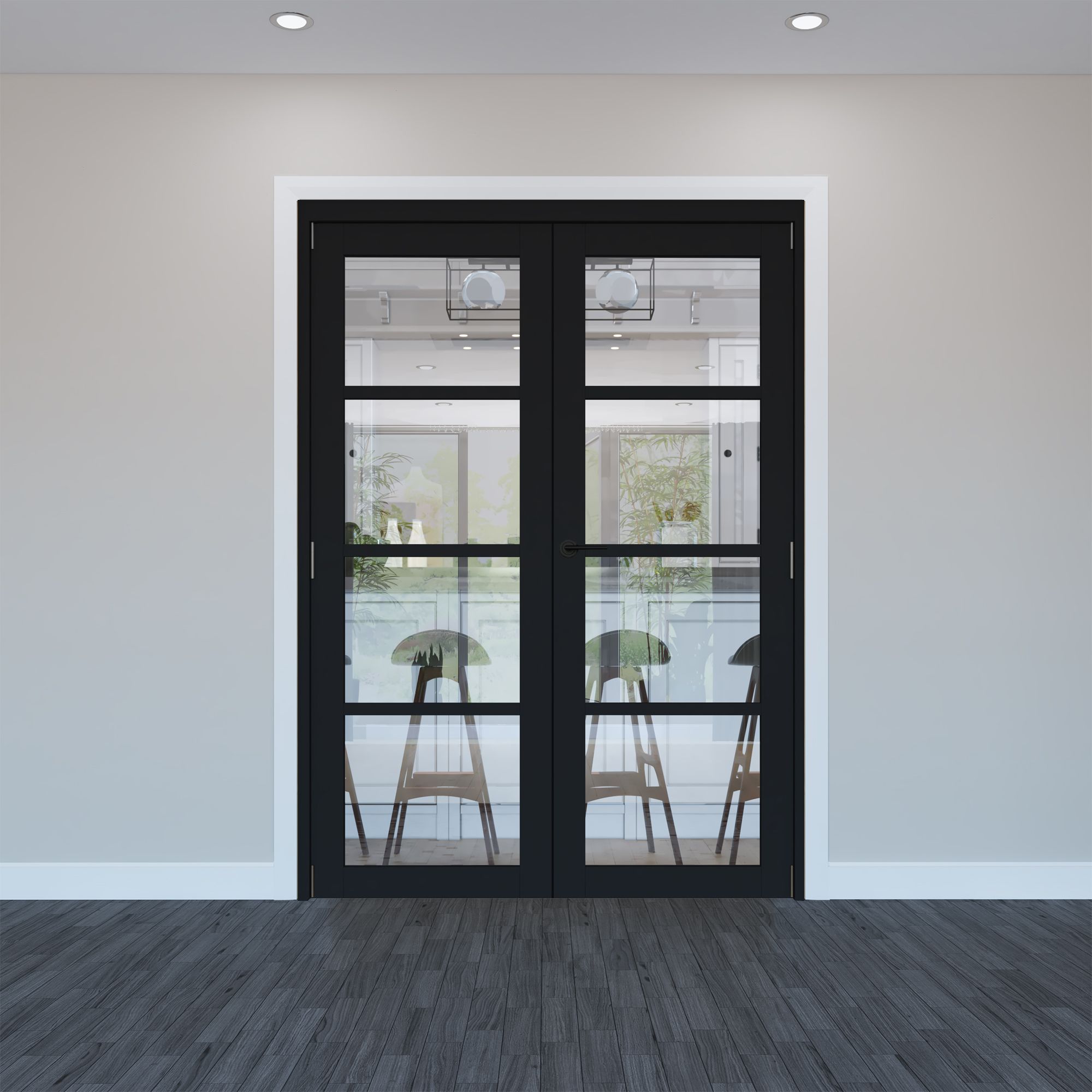 4 Lite Clear Fully glazed Timber Black Internal French door set 2017mm x 133mm x 1293mm