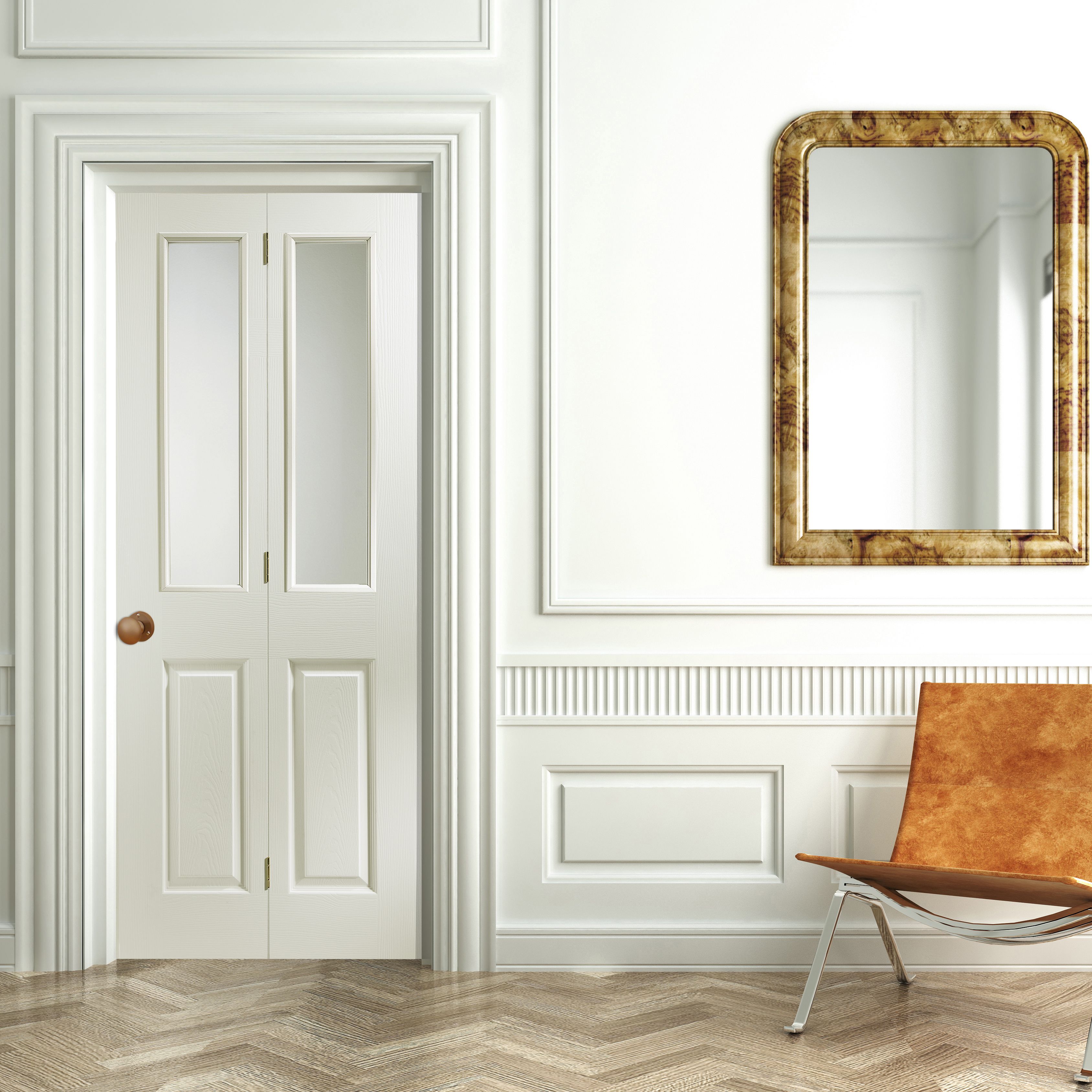 4 panel 2 Lite Clear Glazed Contemporary White Woodgrain effect Internal Folding Bi-fold Door set, (H)1950mm (W)750mm