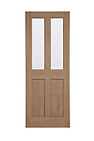 4 panel 2 Lite Clear Glazed Oak veneer Internal Door, (H)1981mm (W)686mm (T)35mm