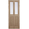 4 panel 2 Lite Frosted Glazed Oak veneer Internal Bi-fold Door set, (H)1950mm (W)753mm