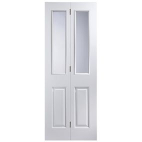 4 panel 2 Lite Glazed Primed White Internal Bi-fold Door set, (H)1950mm (W)750mm