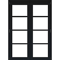 4 panel 4 Lite Clear Fully glazed Timber Black Internal French door set 2017mm x 133mm x 1445mm