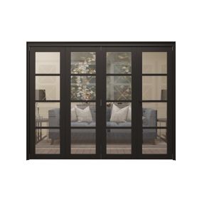 4 panel 4 Lite Clear Glazed Shaker Black Pine Internal Folding Door set, (H)2060mm (W)2527mm - Fully Finished