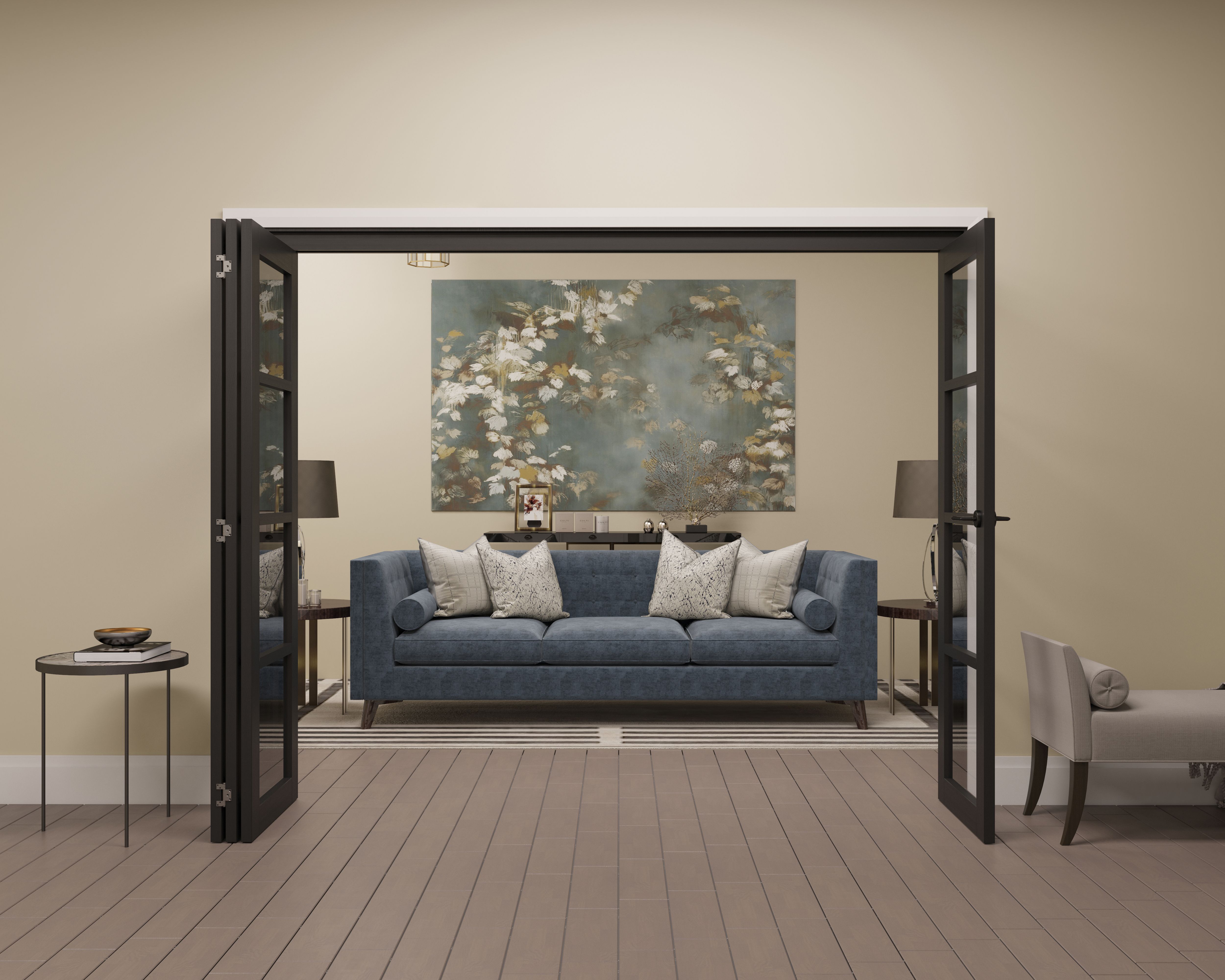 4 panel 4 Lite Clear Glazed Shaker Black Pine Internal Folding Door set, (H)2060mm (W)2527mm - Fully Finished