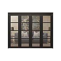 4 panel 4 Lite Clear Glazed Shaker Black Pine Internal Folding Door set, (H)2060mm (W)2831mm