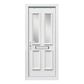 4 panel Diamond bevel Frosted Glazed White RH External Front Door set, (H)2055mm (W)920mm