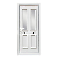 4 panel Diamond bevel Frosted Glazed White Right-hand External Front Door set, (H)2055mm (W)920mm