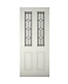 4 panel Diamond bevel Glazed Raised moulding White LH & RH External Front Door set & letter plate, (H)2074mm (W)856mm