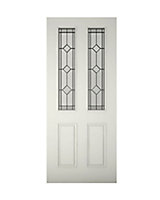 4 panel Diamond bevel Glazed Raised moulding White LH & RH External Front Door set & letter plate, (H)2125mm (W)907mm