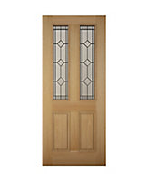4 panel Diamond bevel Glazed Raised moulding White oak veneer LH & RH External Front Door set, (H)2125mm (W)907mm