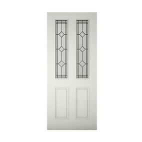4 panel Diamond bevel Leaded Glazed White Wooden External Panel Front door, (H)1981mm (W)838mm