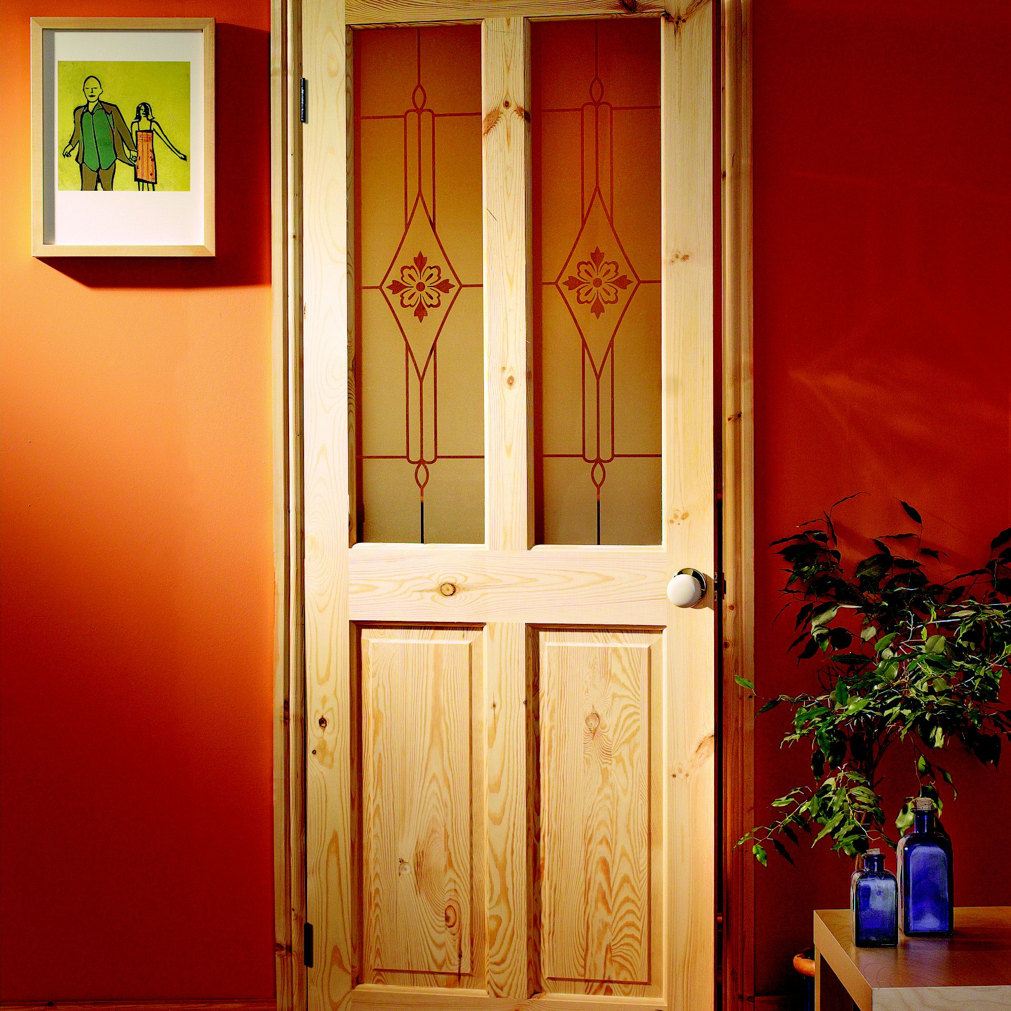4 panel Frosted Glazed Internal Door, (H)1981mm (W)762mm (T)35mm