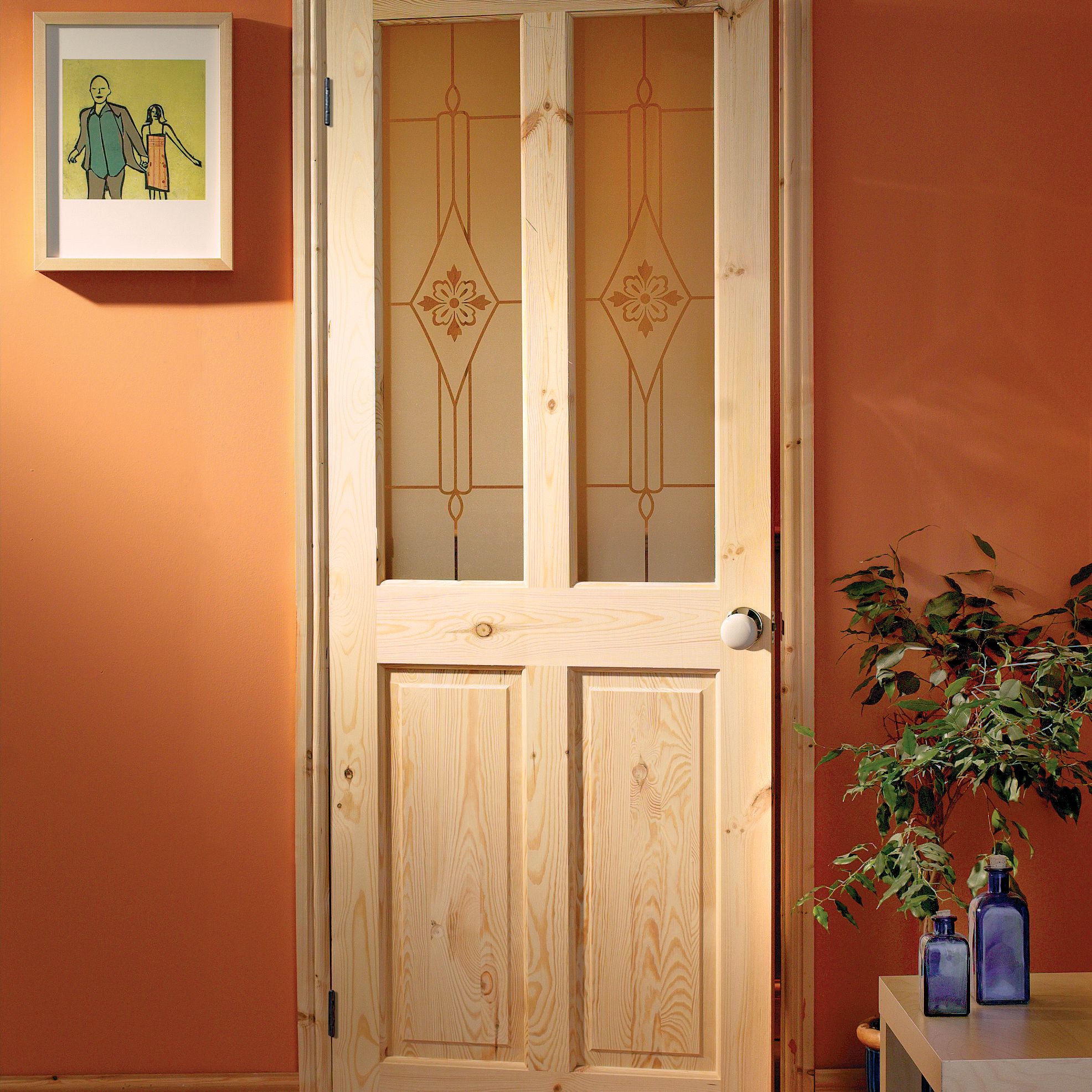 4 panel Frosted Glazed Internal Door, (H)1981mm (W)838mm (T)35mm
