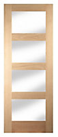 4 panel Frosted Glazed Shaker Oak veneer Internal Door, (H)1981mm (W)762mm (T)35mm