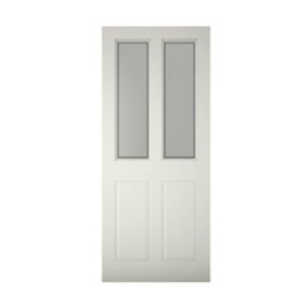 4 panel Frosted Glazed White LH & RH External Front door, (H)2032mm (W)813mm