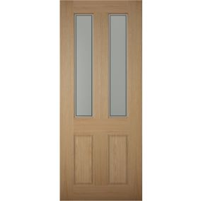 4 panel Frosted Glazed White oak veneer LH & RH External Front door, (H)1981mm (W)762mm