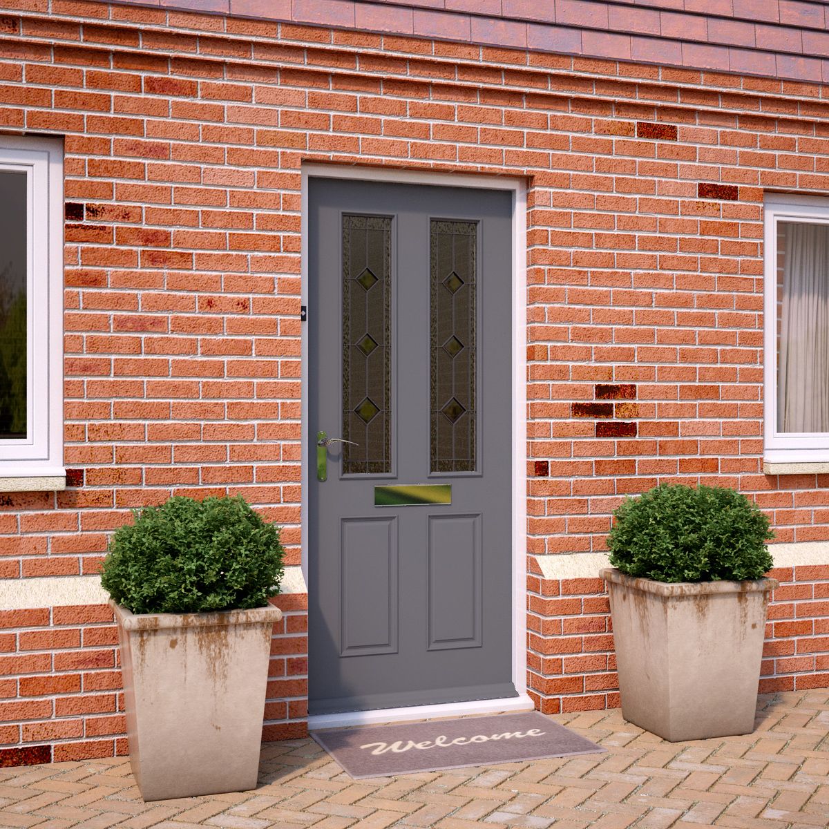 4 panel Frosted Glazed White Wooden External Panel Front door, (H)1981mm (W)762mm