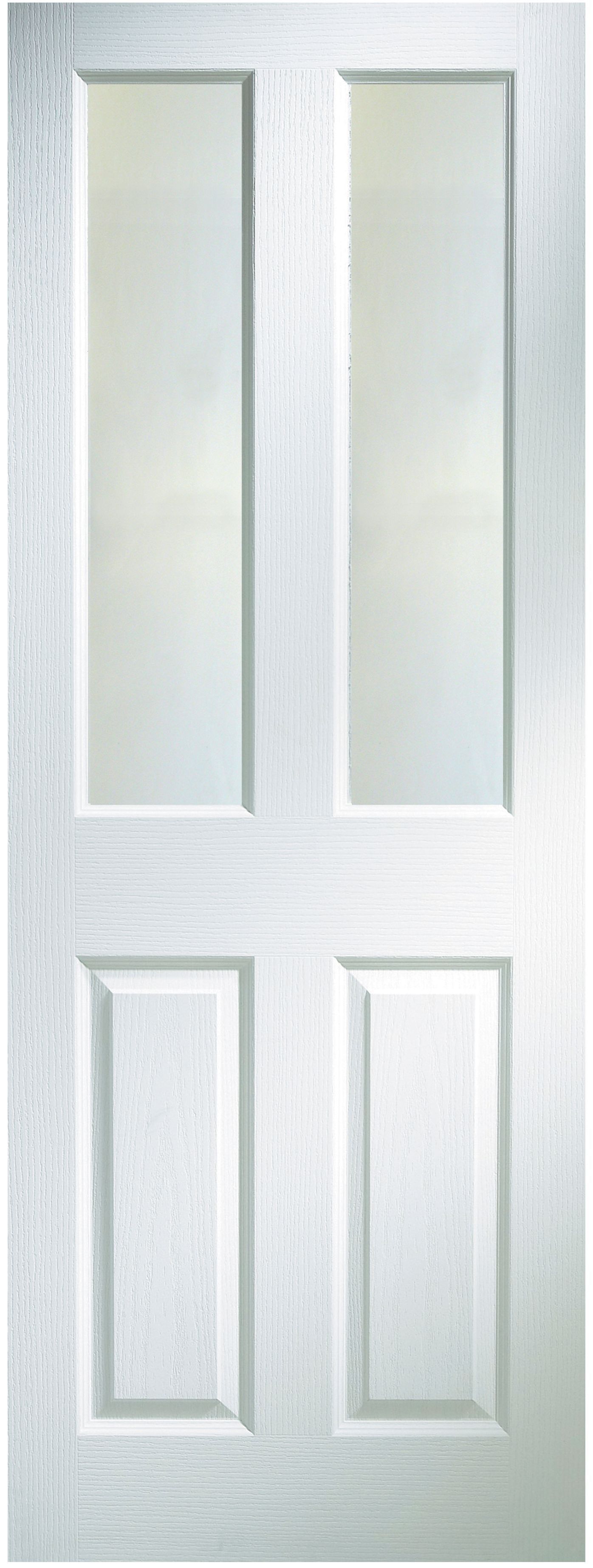 4 panel Frosted Glazed White Woodgrain effect Internal Door, (H)1981mm (W)686mm (T)35mm