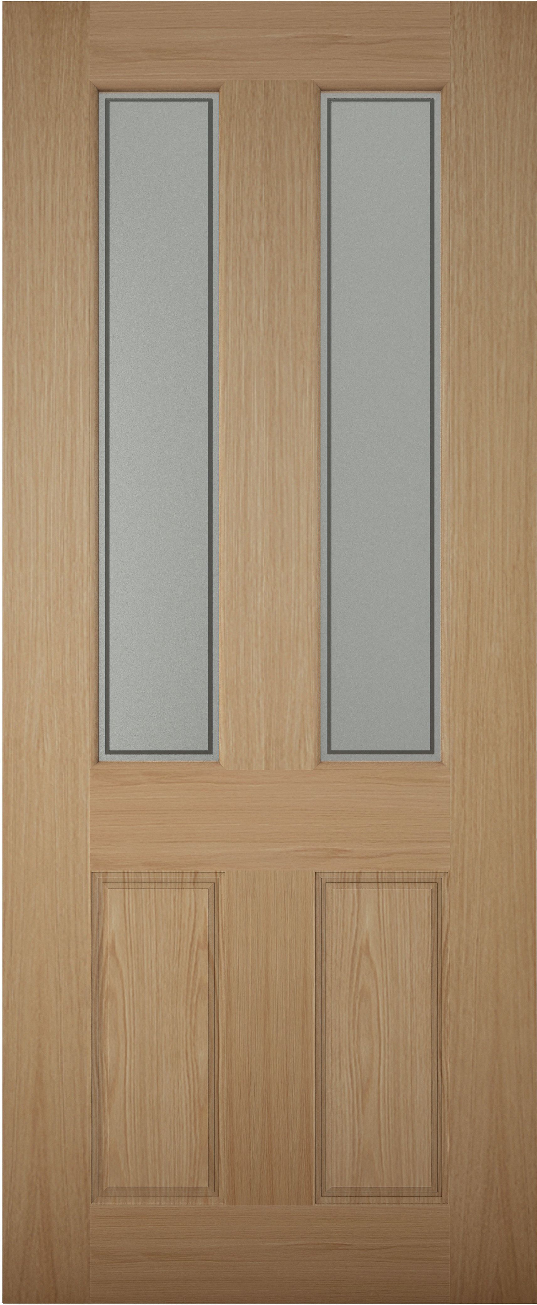 4 panel Frosted Glazed Wooden White oak veneer External Front door, (H)1981mm (W)838mm