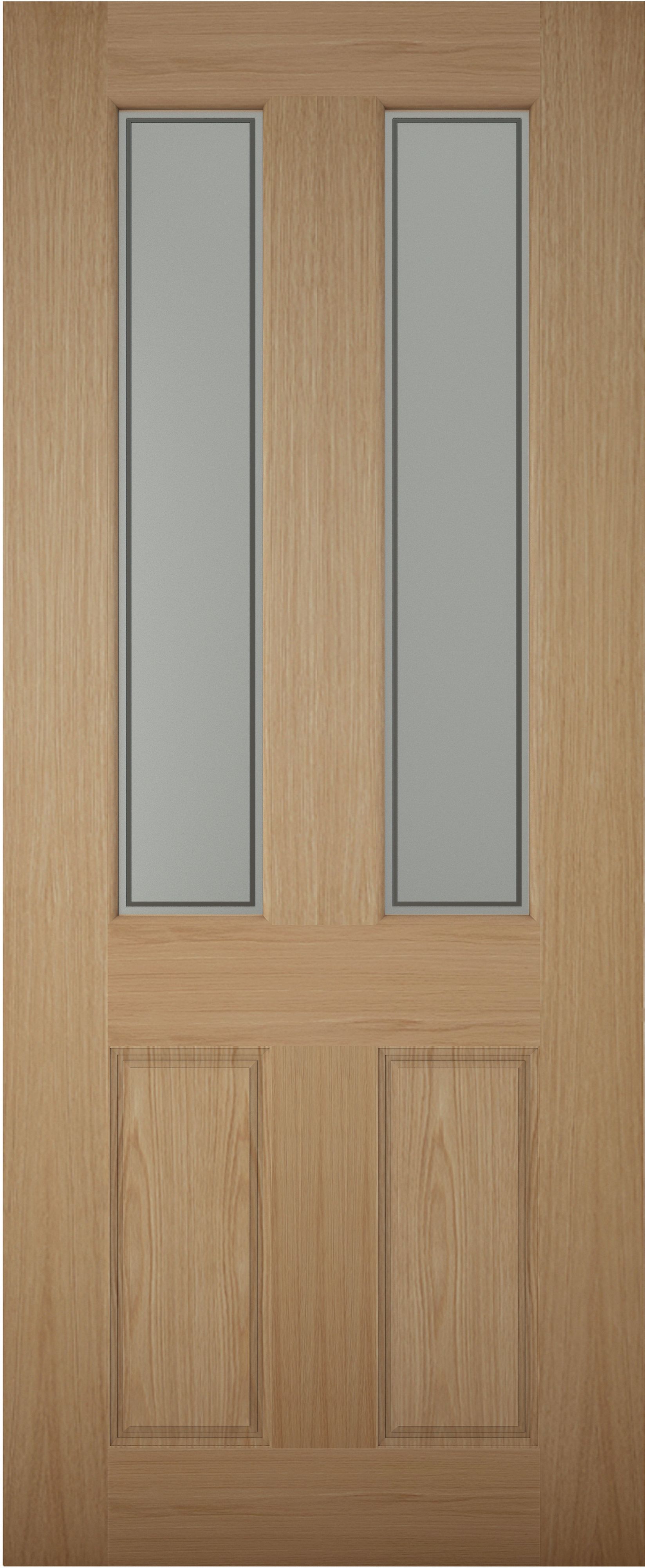 4 panel Frosted Glazed Wooden White oak veneer External Panel Front door, (H)1981mm (W)762mm