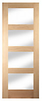 4 panel Glazed Shaker Oak veneer Internal Door, (H)1981mm (W)762mm (T)35mm