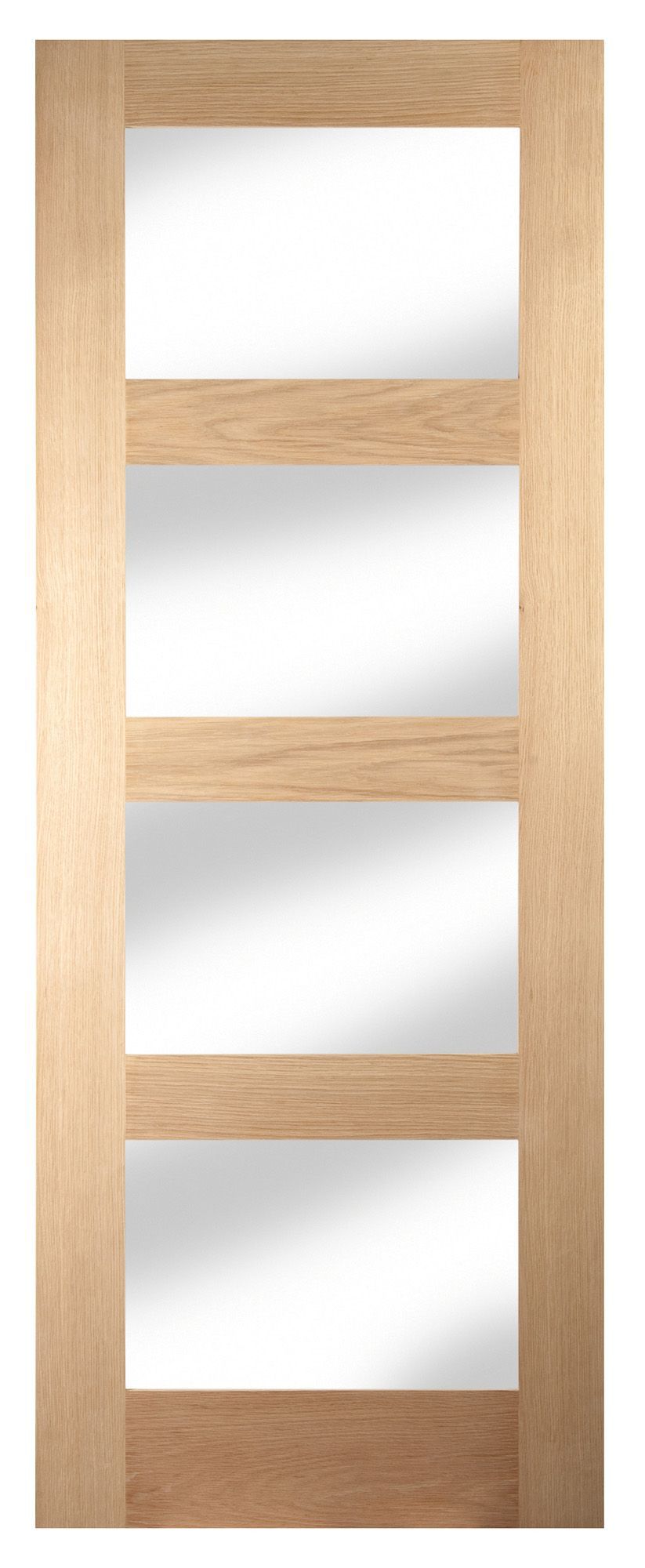4 panel Glazed Shaker Oak veneer Internal Door, (H)1981mm (W)762mm (T)35mm