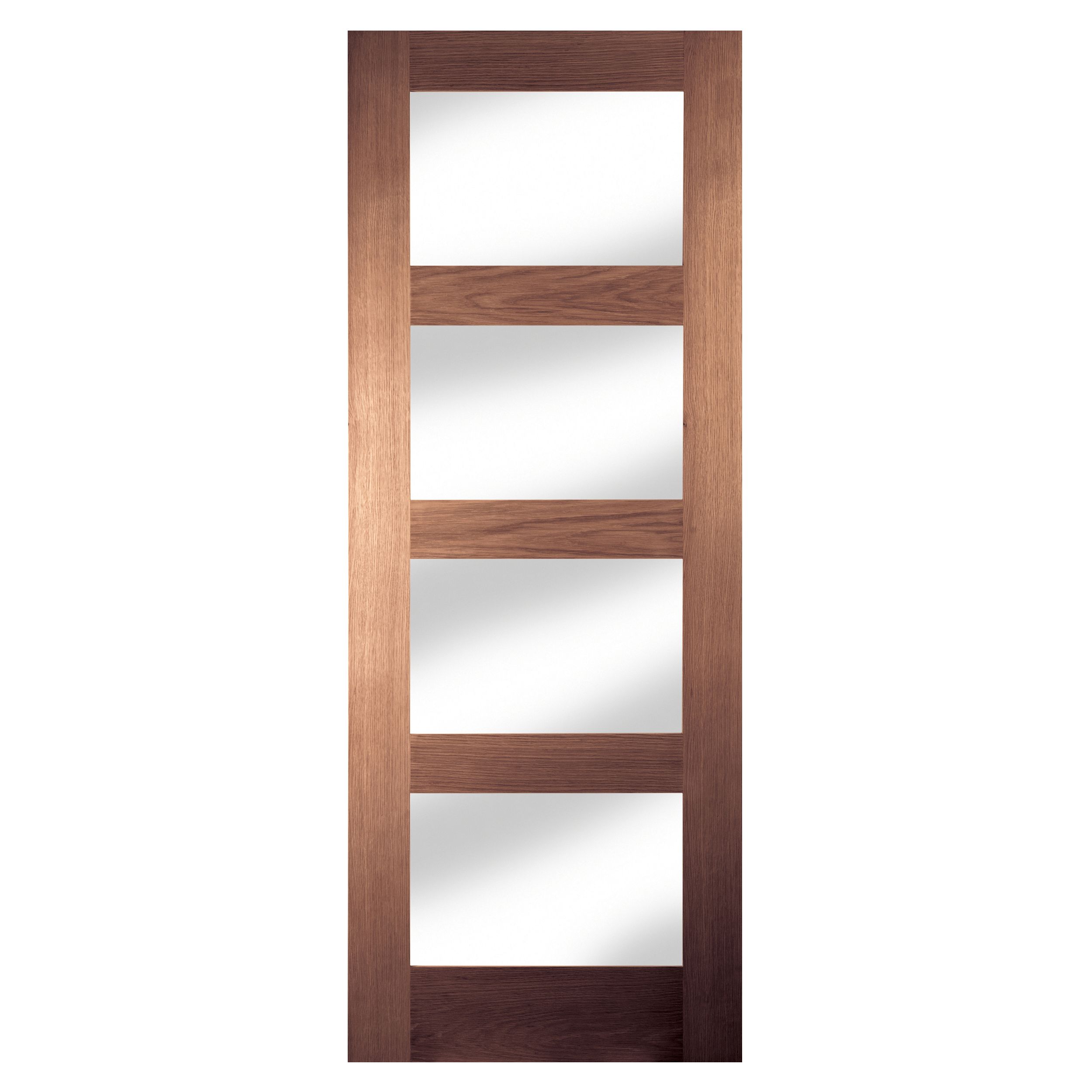 4 panel Glazed Shaker Walnut veneer Internal Door, (H)1981mm (W)686mm (T)35mm