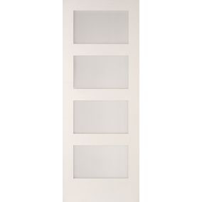 4 panel Glazed Shaker White Softwood Internal Door, (H)1981mm (W)610mm (T)35mm
