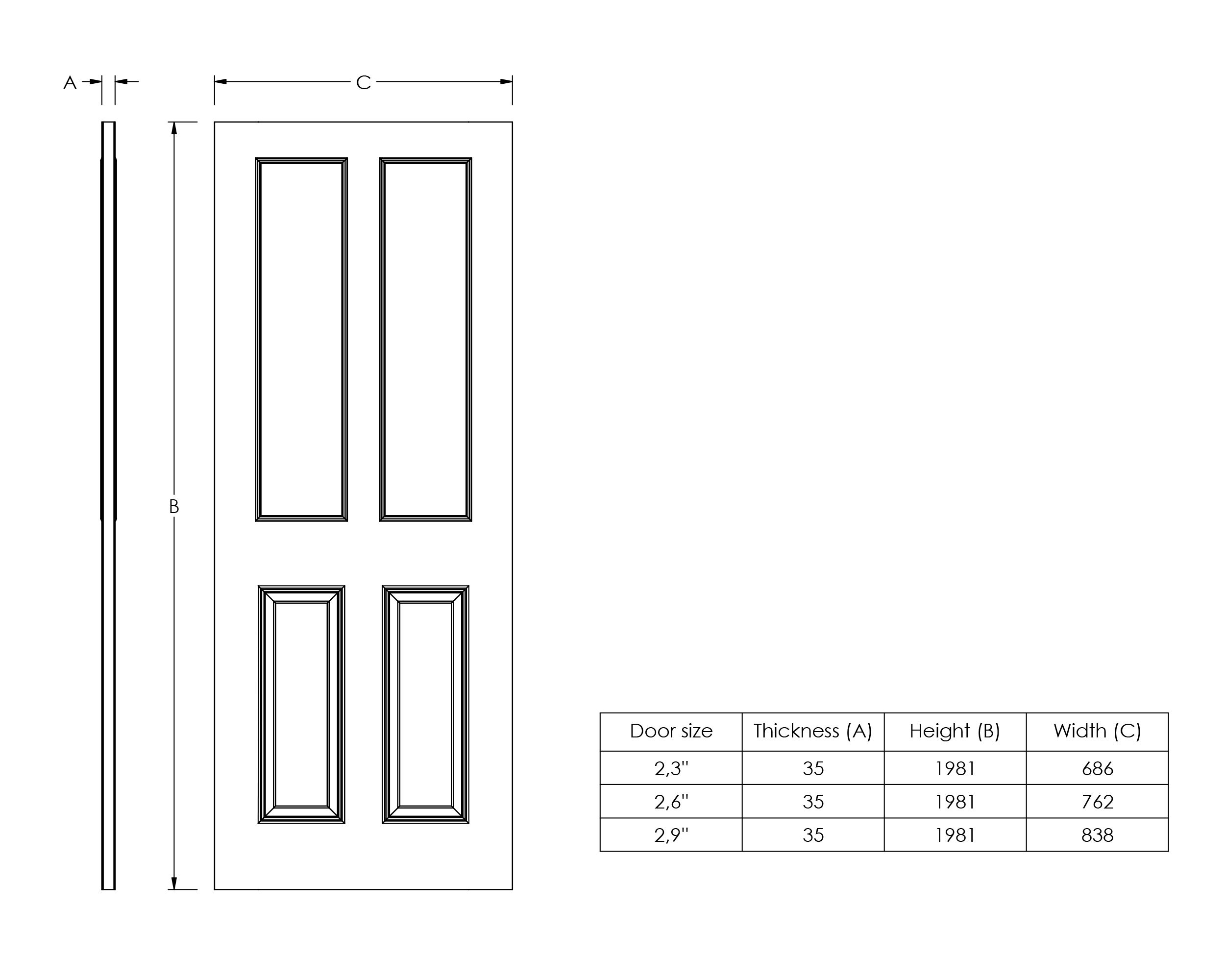 4 panel Glazed White Internal Door, (H)1981mm (W)610mm (T)35mm