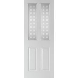 4 panel Patterned Frosted Glazed White Woodgrain effect Internal Door, (H)1981mm (W)762mm (T)35mm