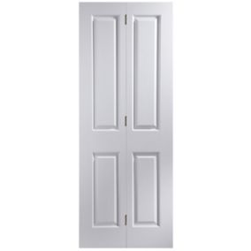 4 panel Primed White Woodgrain effect Internal Bi-fold Door set, (H)1950mm (W)826mm