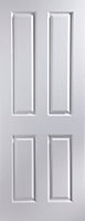 4 panel Primed White Woodgrain effect LH & RH Internal Fire Door, (H)1981mm (W)762mm