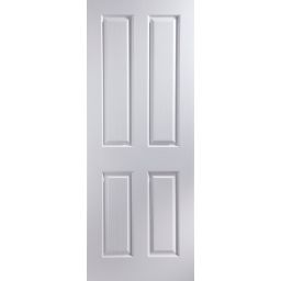 4 panel Primed White Woodgrain effect LH & RH Internal Fire Door, (H)2040mm (W)826mm