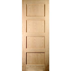 4 panel Shaker Oak veneer Internal Door, (H)1981mm (W)610mm (T)35mm