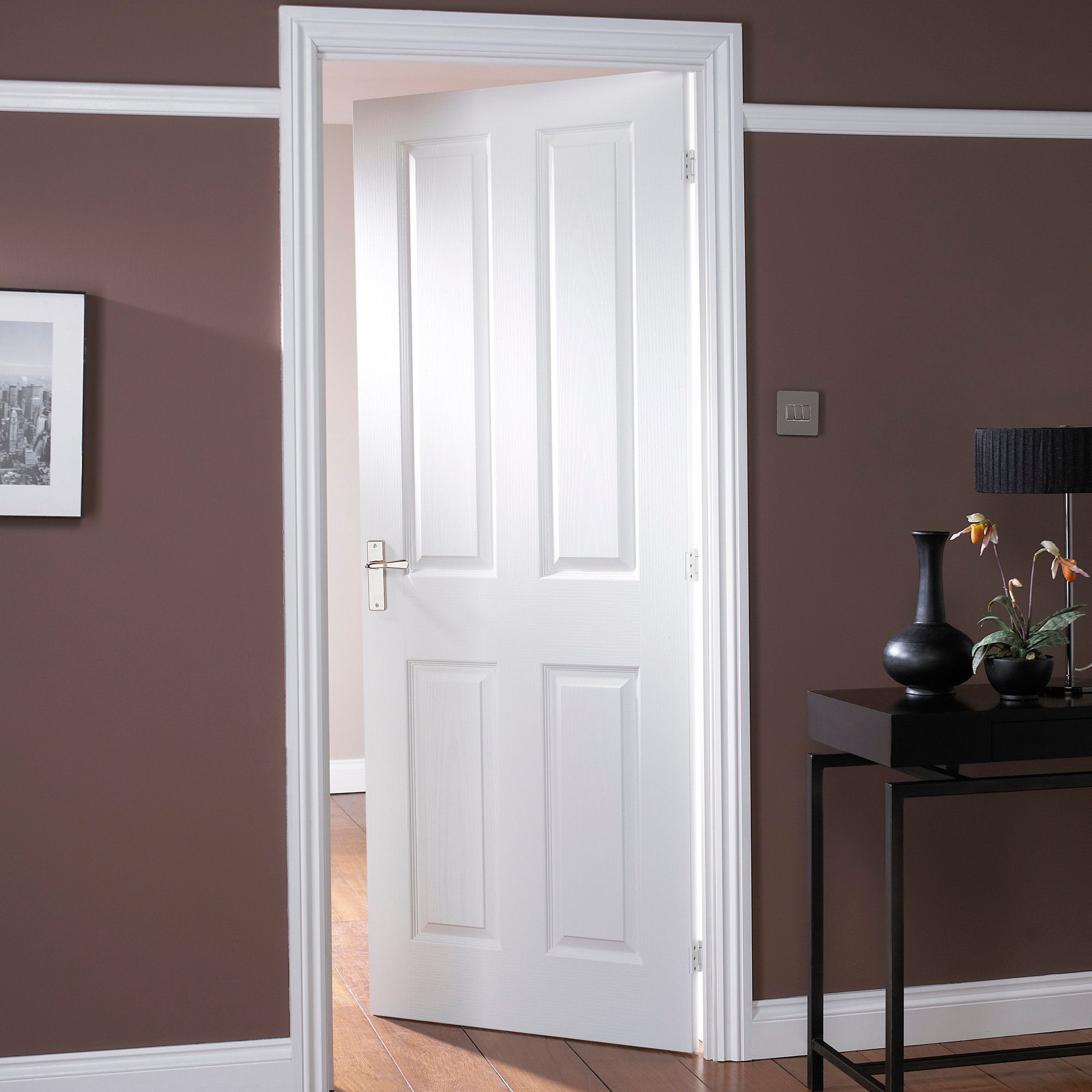 4 panel Smooth Unglazed Contemporary White Internal Door, (H)1981mm (W)686mm (T)35mm