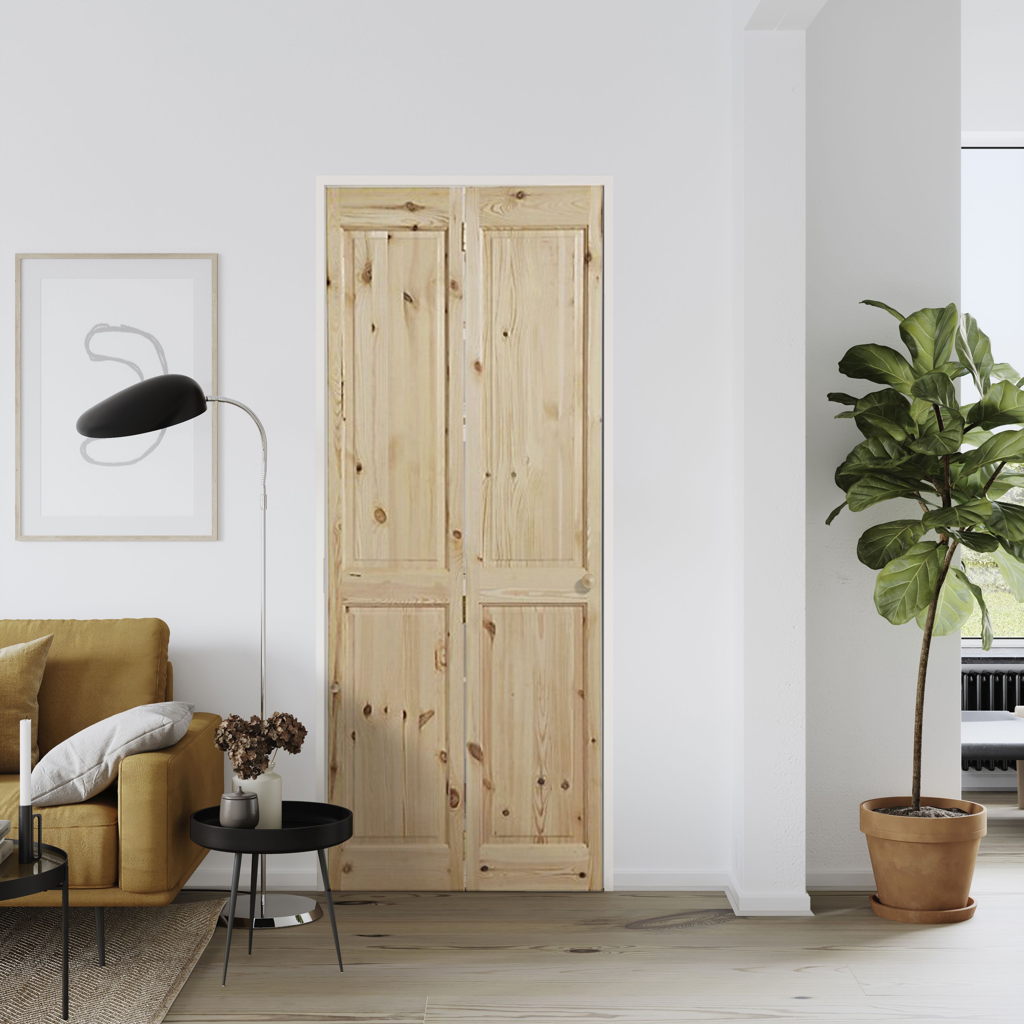 4 panel Unglazed Knotty pine Internal Bi-fold Door set, (H)1981mm (W)686mm