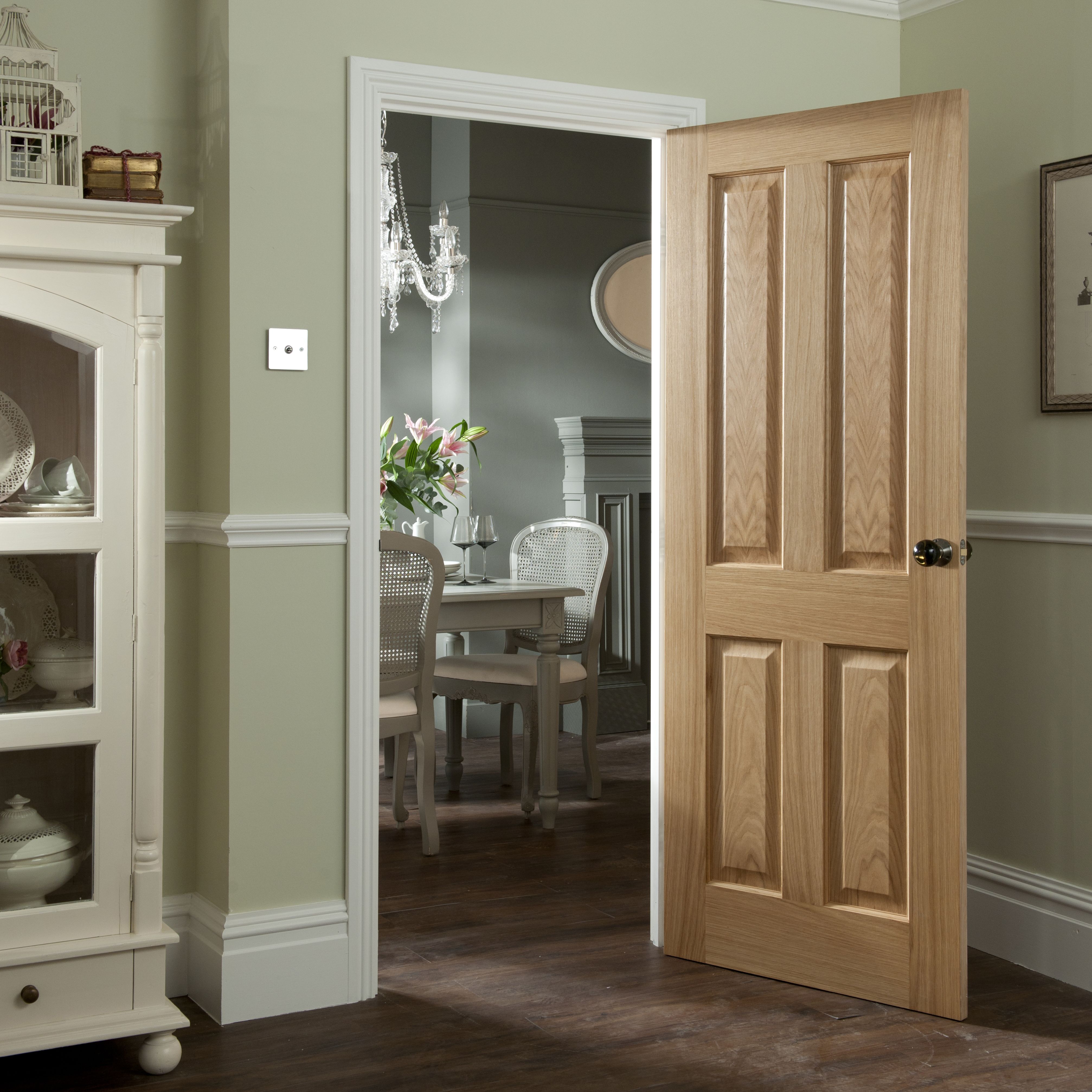 4 panel Unglazed Oak veneer Internal Fire door, (H)1981mm (W)762mm (T)35mm